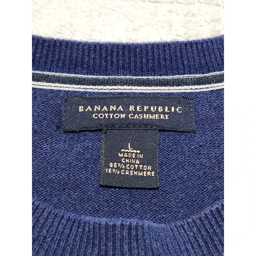 Banana Republic Cotton Cashmere Mens L Sweater Blue Classic Preppy Crew‎ Neck